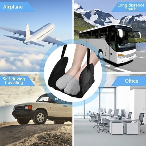 1/3Pcs Airplane Foot Hammock 420D Oxford Cloth Adjustable with Storage Bag Travel Plane Hanging for Airplane, Office, Under Desk, Car(Black-3Pcs) - Image 7