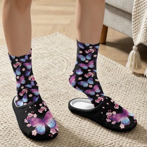 Womens Fuzzy Slipper with Socks Warm Cozy House Slipper and Socks Set Plush Winter Shoes for Indoor - Image 3