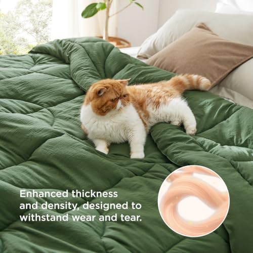 Bedsure Twin Comforter - Twin Duvet Insert for All Season, Ultra-Soft Quilted Down Alternative Comforter, Blanket for Bed, Prewashed Duvet Insert with 4 Tabs, Machine Washabl, Olive Green, 88x68 in - Image 4