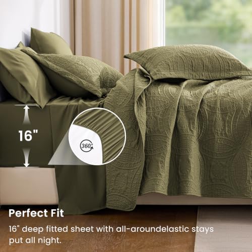 Love's cabin Quilts for Queen Bedspreads, 7 Pieces Bed in a Bag, Green - Image 4
