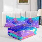 HOSIMA Mermaid Fish Scales Bedding Sets,Seahorse Printed Ocean Animal Rainbow Bedding Glitter Star Themed Full Comforter Set for Girls Kids Room Decor,Bed Set for Girls with 2 Pillowcases. - Image 4