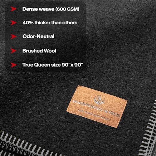 Whispering Winds 100% Wool Blanket, Premium Queen Size (90"x90") - Image 6