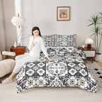 Erosebridal Mexican Talavera Tile Full Bedding Set - Vintage Flower Mexico Comforter Set, Retro Floral Patchwork Quilt for Kids Adults, Exotic Ethnic Aesthetic Bedroom Decor - 2 Pillowcases by Erosebridal