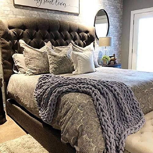 Chunky Knit Throw Blanket Chenille Yarn Soft Cozy Bulky Knitted Blanket for Sofa Bed Chair Large Hand Made Boho Home Decor Slate Grey 40x48 - Image 4