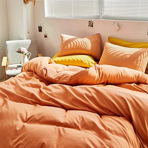 Luxlovery Peach Comforter Set California King Light Orange Bedding Comforter Set Modern Solid Plain Color Soft Breathable Blanket Quilts Peach Pink 3 Piece Bedding Set for Women Men Adults - Image 7