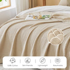 EMME Muslin Cotton Blanket Adults Heather Beige Super King 120"x94" - Image 6