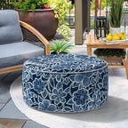 Indoor/Outdoor Inflatable Ottoman, All Weather Ottoman Pouf D31 x H14 inch, Round Foot Rest Ottomans, Portable Footstool for Patio, Garden, Porch, Home,Flower Navy - Image 4