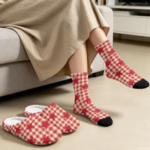 Fuzzy Slipper with Socks for Women Slip On House Slipper and Socks Set Cozy Fuzzy Slippers for Indoor - Image 4