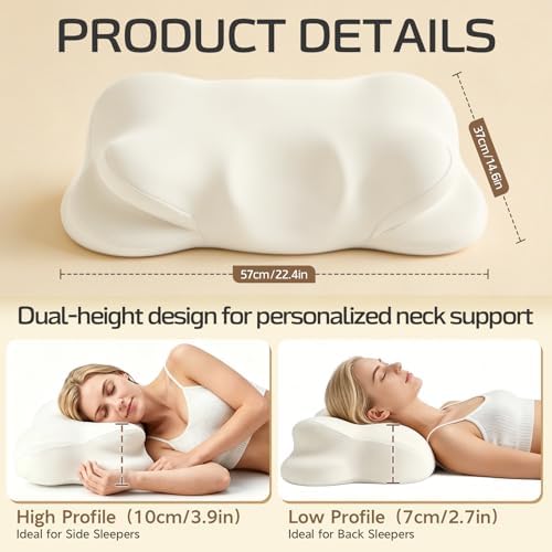 Cloud Pillow, Ergonomic Memory Foam Pillow, Cervical Neck Support & Pressure Relief, Cooling Breathable Cover, Sleep Relaxer for Side, Back & Stomach Sleepers - Image 2