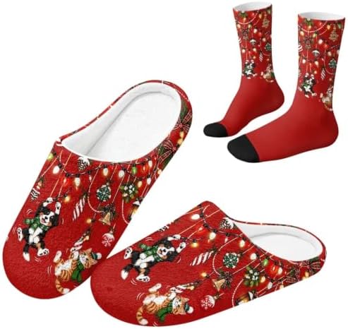 Jeiento Winter Fuzzy Slipper and Crew Socks for Women,Adult Slip-on Close Toe House Slipper,Flat Comfort home Slides by Jeiento