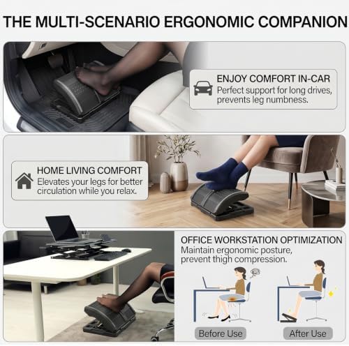 Ergonomic Foot Rest Under Desk, Foldable & Portable 7-Level Foot Stool, Dual-Side Massage Surface, Under Desk Footrest for Office, Home, Car - Image 6
