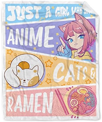 Anime Throw Blanket, Anime Gifts for Girls, Kawaii Cats Ramen Decor by AIBILEEN