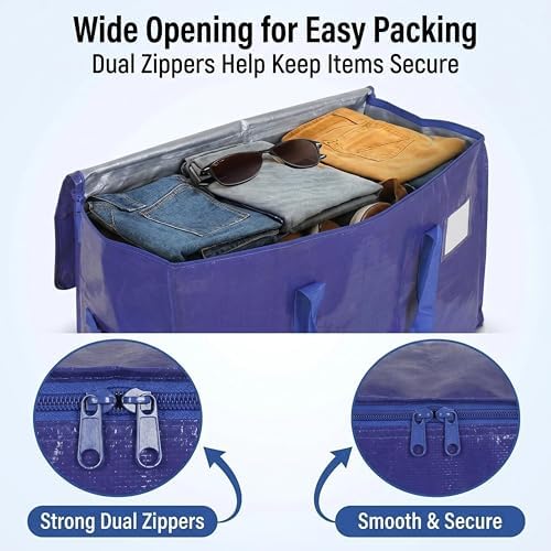 YAN & HIN 12 Pack Heavy Duty Moving Bags with Handles, Extra Large Moving Totes for Clothes, Blankets & Dorm, Strong Zippers, Reinforced Carrying Handles, Foldable Storage Bags for Moving & Travel - Image 4