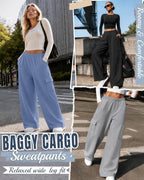Ficerd 4 Pack Women's Cargo Sweatpants Stretchy Pull On Pants - Image 3