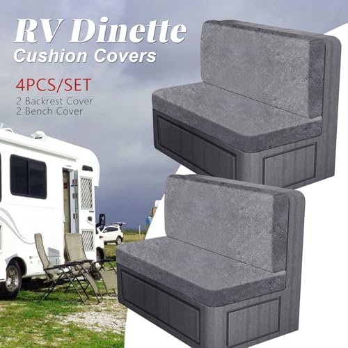 ANARACHON Leather Look RV Dinette Cushion Covers, Stretch Camper Cushion Slipcovers for Travel Trailer Couch RV Booth Seat(2 Backrest Cover & 2 Bench Cover,01 Light Gray) - Image 4