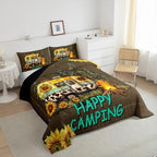 Erosebridal RV Camper Queen Comforter Set,Happy Camping Bedding Sets for Travel Trailer,Farmhouse Sunflower Quilt Bed Set for Kids Adults,Country Floral Bedroom Decor,2 Pillowcases Lightweight - Image 3