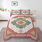 Erosebridal Boho Floral Queen Comforter Set - Colorful Aztec Flower Bedding Set for Kids Adults | Bohemian Vintage Flowers Quilt | Oriental Aesthetic Bedroom Decor with 2 Pillowcases - Image 2