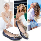 KUNWFNIX Women Ballet Flats Rhinestone Wedding Ballerina Shoes Foldable Sparkly Comfort Slip on Flat Shoes - Image 6