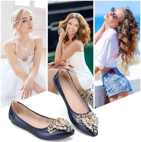 KUNWFNIX Women Ballet Flats Rhinestone Wedding Ballerina Shoes Foldable Sparkly Comfort Slip on Flat Shoes - Image 6
