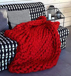 Chunky Knit Throw Blanket Chenille Yarn Soft Cozy Bulky Knitted Blanket for Sofa Bed Chair Large Hand Made Boho Home Decor Red 48x70 - Image 2
