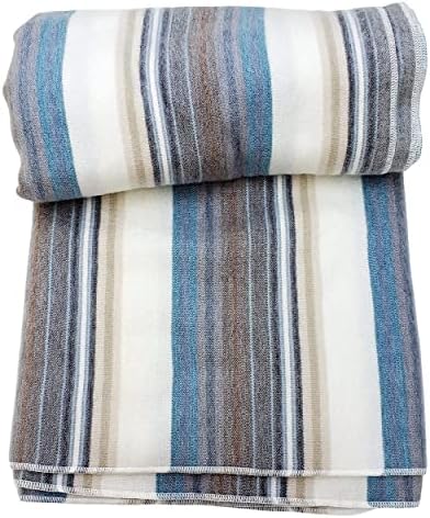 DAVLINA, Alpaca Wool Throw Blanket | Super Soft, Lightweight, Breathable and Hypoallergenic | Non-Itchy or Scratchy (Blue White Varicolored, Striped) - Image 3