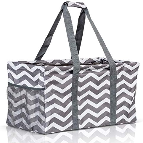 Extra Large Utility Tote Bag - Oversized Collapsible Beach Bag - Chevron Gray by Lucazzi