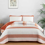 WONGS BEDDING Boho Quilt Set Queen, Stripe Bedspread Sets, Burnt Orange - Image 2