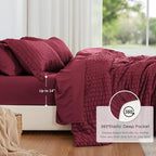 Seersucker Burgundy Twin XL Comforter Set, 5-Piece Bed in a Bag - Image 3