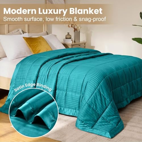 downluxe Down Alternative Blanket for Bed, Satin Trim, Queen, Teal - Image 3