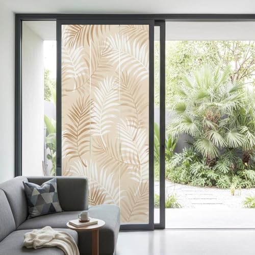 Window Privacy Film Frosted, Brown Botanical Non-Adhesive Static Cling Window Tint, Summer Palm Leaves Foliage Tropical Insulated Windows Frosted Films for Living Room, 35.4 x 78.7 Inches - Image 2