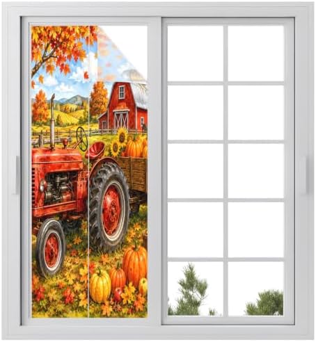 Window Privacy Film Frosted, Orange Fall Pumpkins Static Cling Door Window Covering, Thanksgiving Farmhouse Maple Leaves UV Blocking Windows Film for Office, Hotel, Bedroom, 29.5 x 78.7 Inches by Unknown