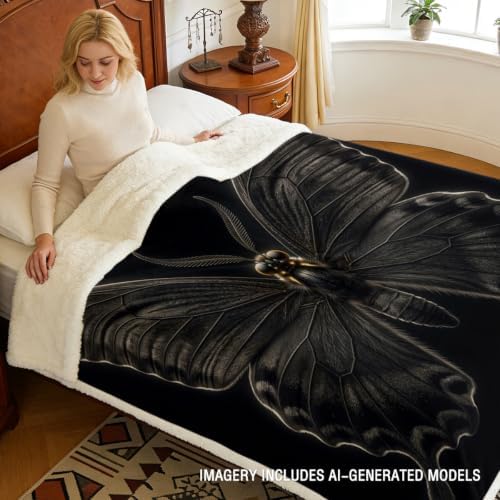Black Butterfly Sherpa Blanket Dark Aesthetic Throw Blanket for Women Soft Warm Cozy 50x60 Inches Gothic Room Decor Bedroom Couch Gift for Birthday Housewarming Anniversary - Image 3