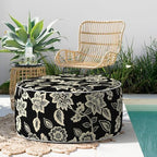 Indoor/Outdoor Inflatable Ottoman, Water Repellent Round Foot Rest Ottomans D31 x H14 inch, Portable Footstool for Patio Garden Camping or Home, Elegant Vines Black - Image 6