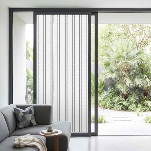 Window Privacy Film Frosted, Black Striped Vintage Non-Adhesive Static Cling Window Tint, Farmhouse Lines Rustic Minimalist Insulated Windows Frosted Films for Living Room, 35.4 x 78.7 Inches - Image 2