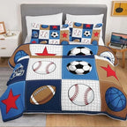 HOSIMA Kids Ball Patchwork Quilt Bedding Set King Size with 2 Pillowcases. - Image 3