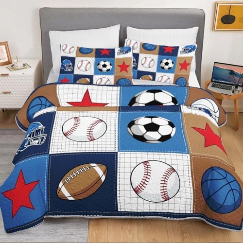HOSIMA Kids Ball Patchwork Quilt Bedding Set Queen Size with 2 Pillowcases. - Image 3