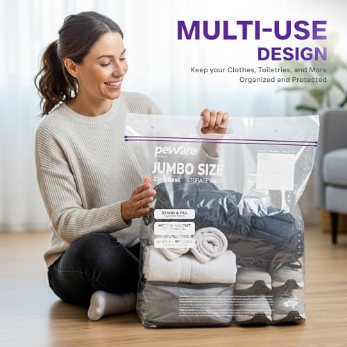 10 Gallon Extra Large Storage Bags with Handle, Jumbo Zip Seal Lock Bag - Image 2