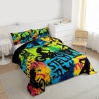 Erosebridal Boys Dirt Bike Comforter Set Queen Size Skateboard Bedding Set Motorcycle Motocross Duvet Set Extreme Sports Game Quilt Set Hip Hop Colorful Comforter Set for Kids Teens Adult - Image 3