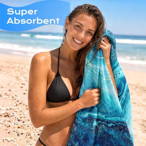 4 Packs Microfiber Oversized Lightweight Thin Beach Towel Sandproof Compact Quick Dry Clearance Towels Extra Large Sand Free Travel Essentials Accessories Women Gift Black Mandala Glaxy Turtle - Image 2
