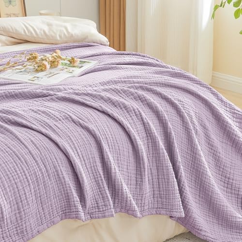 EMME Muslin Cotton Blanket Adults Heather Lavender Throw XL 50"x70" - Image 4