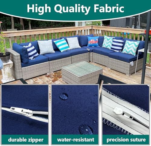 FLYMEI Patio Cushion Covers 28x13x4, Navy Blue, 2Packs - Image 5