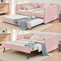 3 in 1 Full Daybed with Pop Up Trundle, Convertible Gingham Upholstered Sofa Bed with Side Storage Pockets, Extendable Guest Bed Frame for Teens Adults Bedroom Living Room, Pink by KrenzhHome