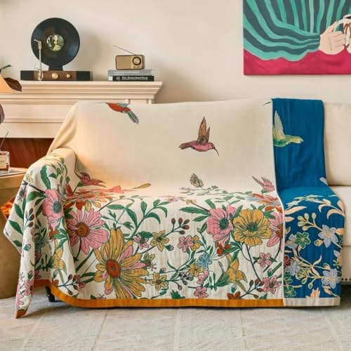 Boho Throw Blanket, 100% Soft Cotton Floral Quilt, Twin 60"x 80" by Unknown