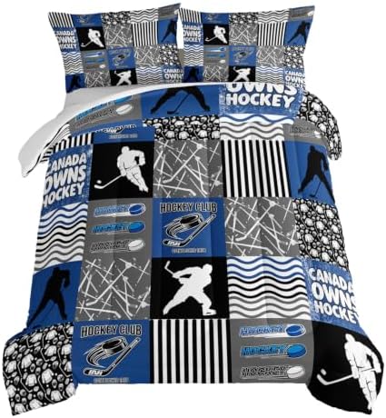 HOSIMA Teens Ice Hockey Comforter Sports Bedding Queen with 2 Pillowcases. by HOSIMA