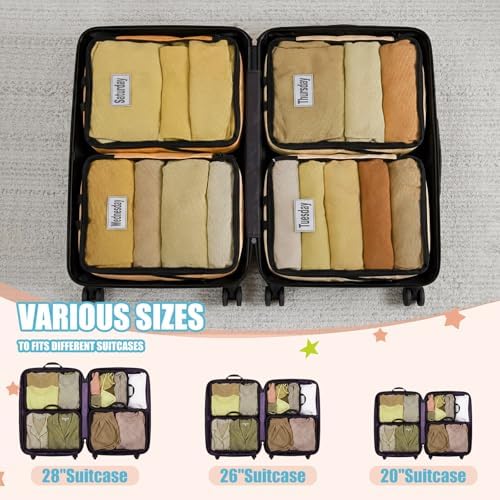 7 Pcs Packing Cubes for Travel Days of Week, Multicolor, S - Image 4