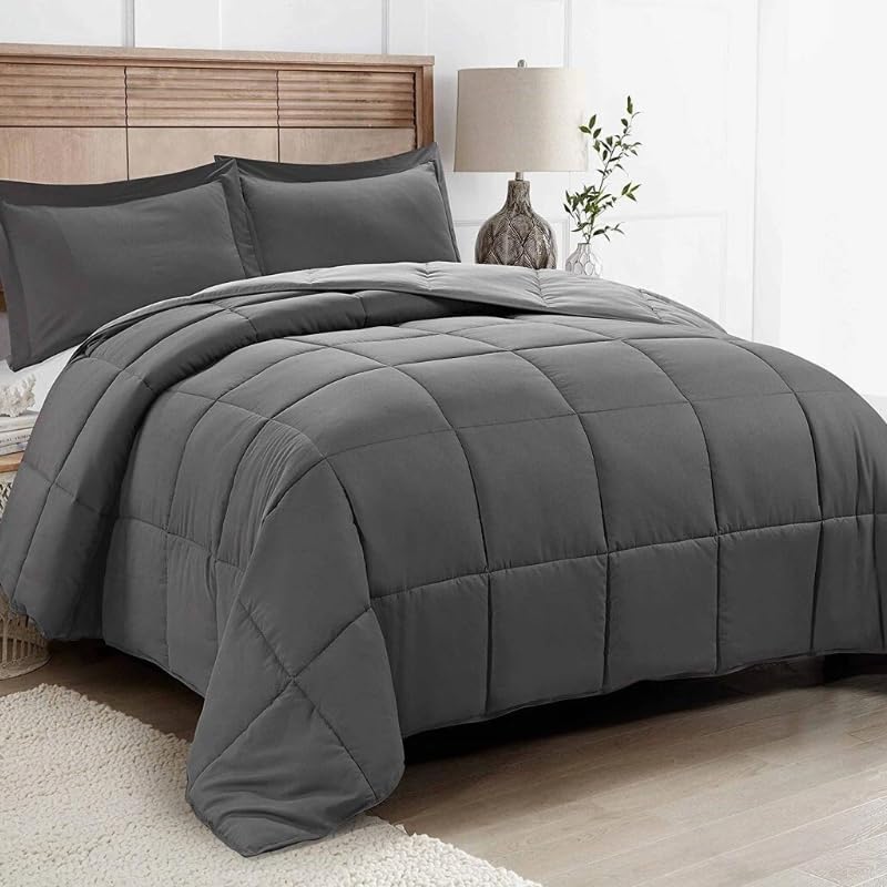 HOMME Queen Size 3 Pieces All Season Soft Comfortable Down Alternative Reversible Quilted Oversize Comforter Set School Dorm, Machine Washable by Unknown