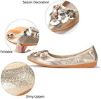 KUNWFNIX Women Ballet Flats Rhinestone Wedding Ballerina Shoes Foldable Sparkly Comfort Slip on Flat Shoes - Image 4