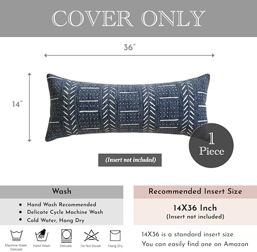 BlissBlush Decorative Long Lumbar Pillow Cover 14x36 for Bed, Navy Blue Soft Woven Chenille Accent Pillow Cover for Bedroom Couch Sofa, Textured Farmhouse Boho Cushion Cover - Image 4