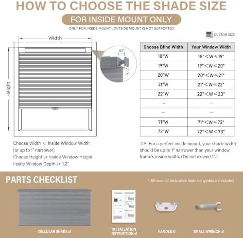 AOSKY No Drill Cordless Light Filtering Cellular Shade 18" W x 36" H Grey - Image 2