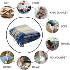 New Zealand Virgin Wool Throw Blanket, Indoor and Outdoor Blankets and Throws, Comfortable Soft Blanket with Fringes and Tartan Pattern, 67 x 79 in, Queen Size, Blue and White - Image 2